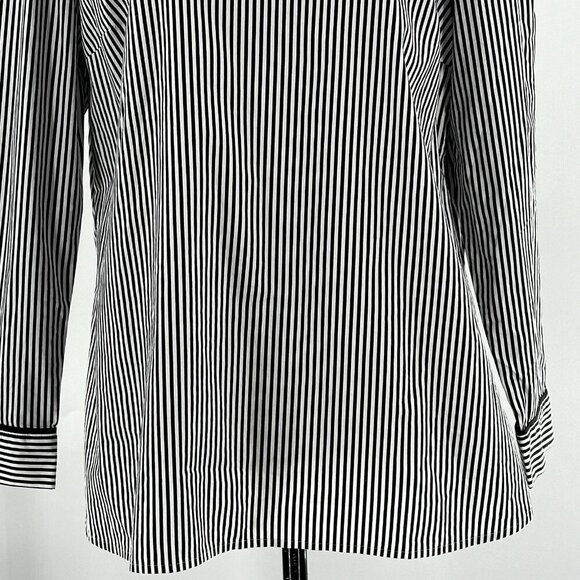 TALBOTS Blouse Womens Petite Large Black White Striped Long Sleeve Side Zip Top - Picture 6 of 7